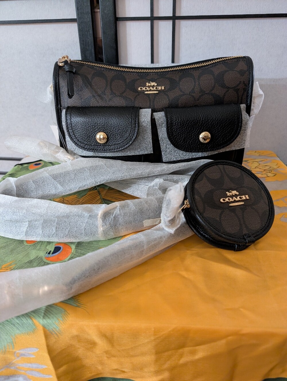 Coach Pennie Signature Two-Pocket Crossbody Bag with Coin Pouch